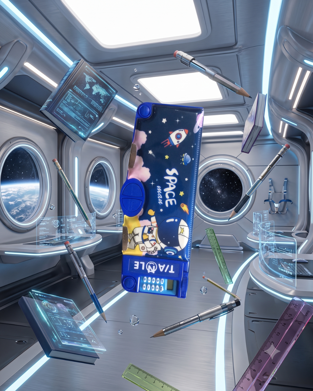 Space Man Multi-Function Geometry Box & Calculator Pencil Case