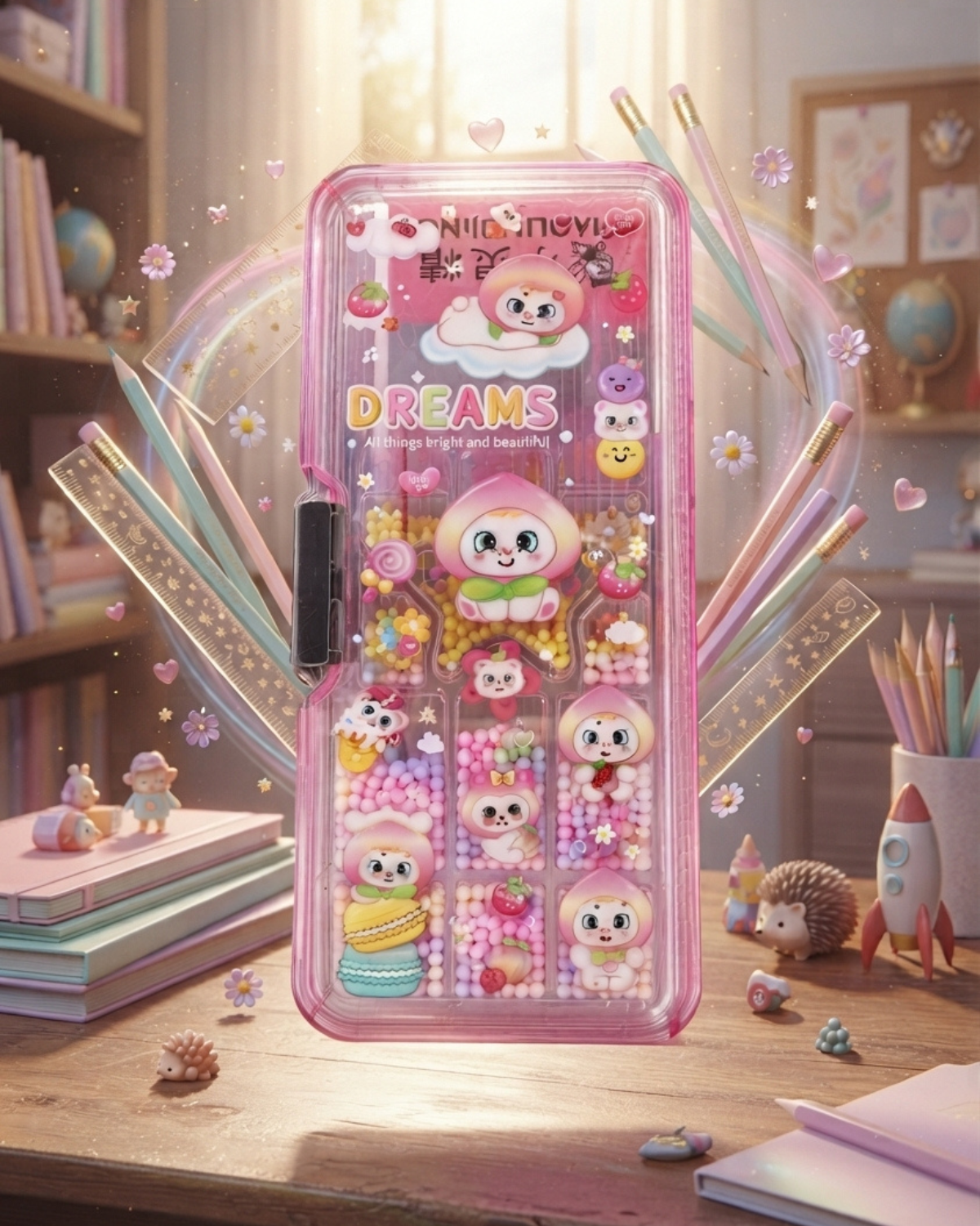 Adorable Kawaii Dreams Themed Hard-Shell Pencil Case for Students