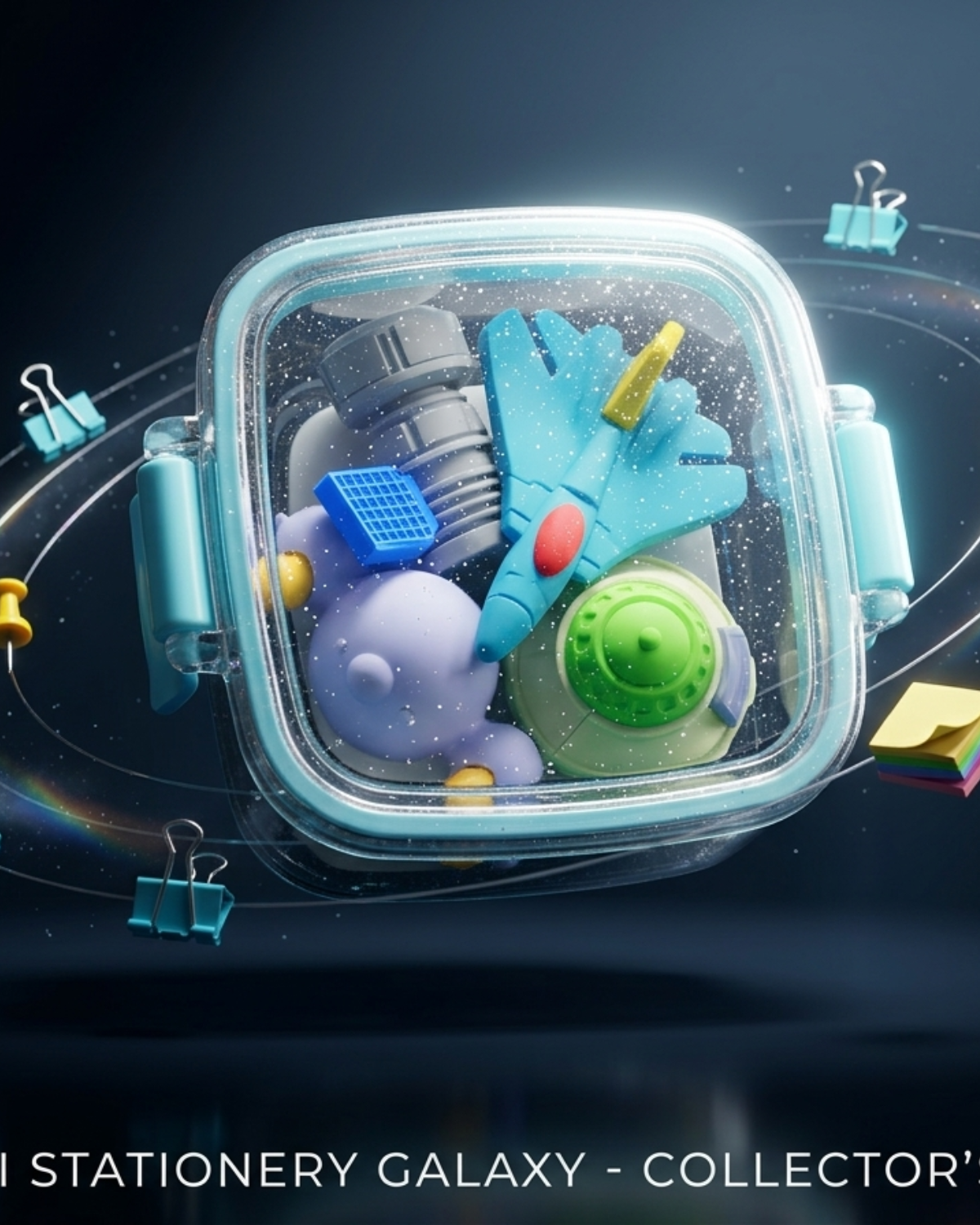 Space Adventure Mini Erasers Set with Cute Clear Storage Box
