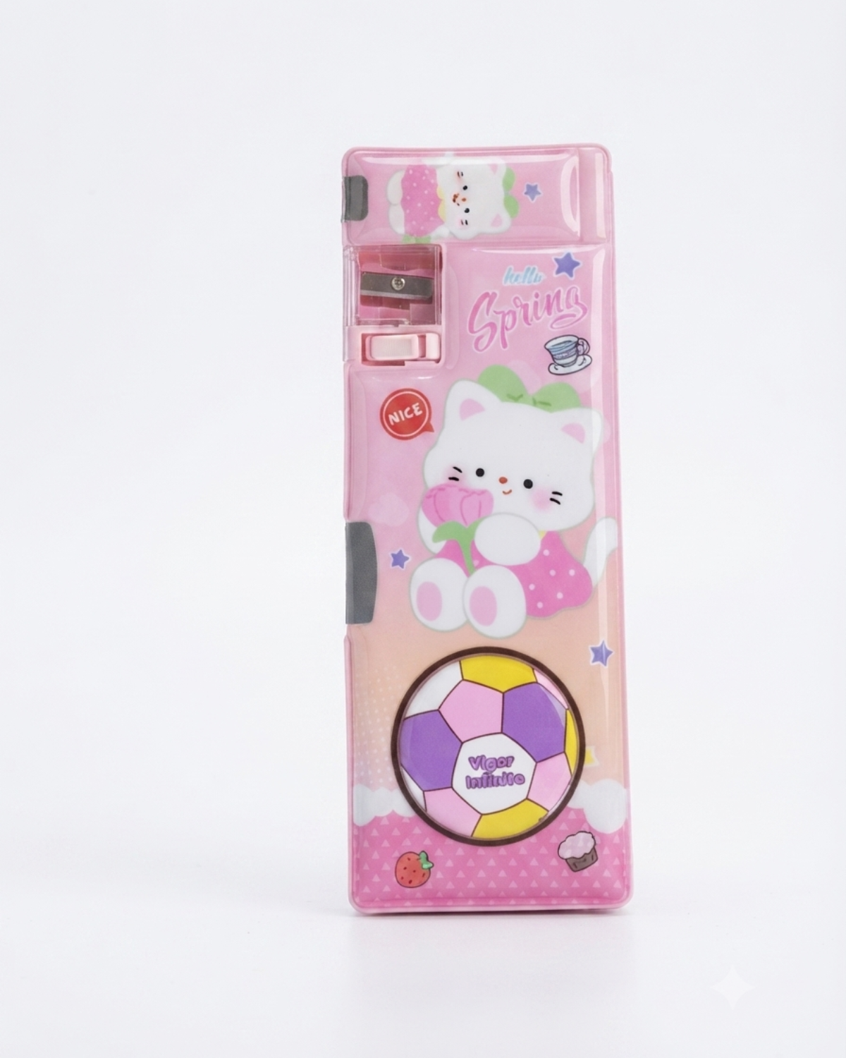 Cute Cat Multi-Function Pencil Case with Built-in Sharpener & Sliding Eraser Holder