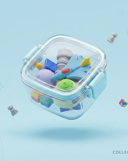 Space Adventure Mini Erasers Set with Cute Clear Storage Box
