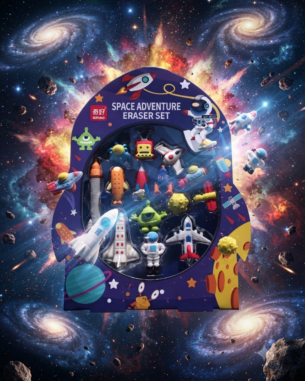 Space Adventure Eraser Set – 11 Pcs Cute Space Theme 3D Pencil Erasers for Kids