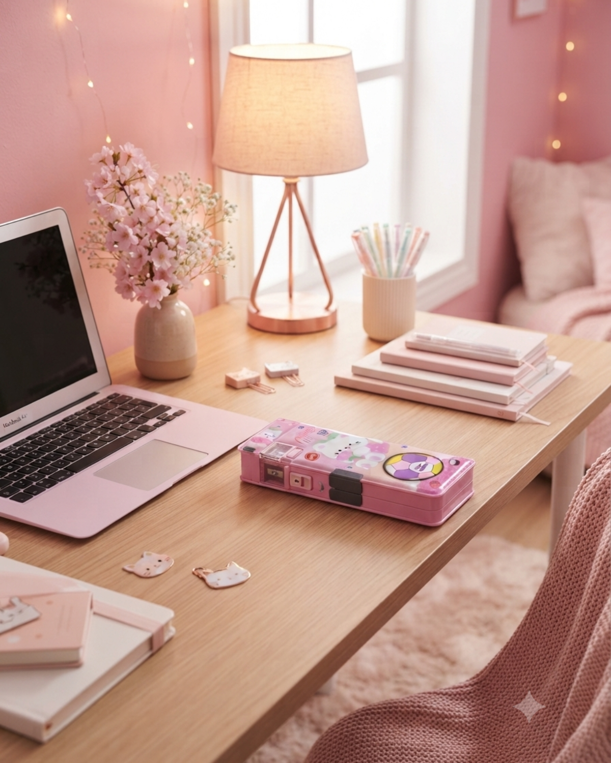 Cute Cat Multi-Function Pencil Case with Built-in Sharpener & Sliding Eraser Holder