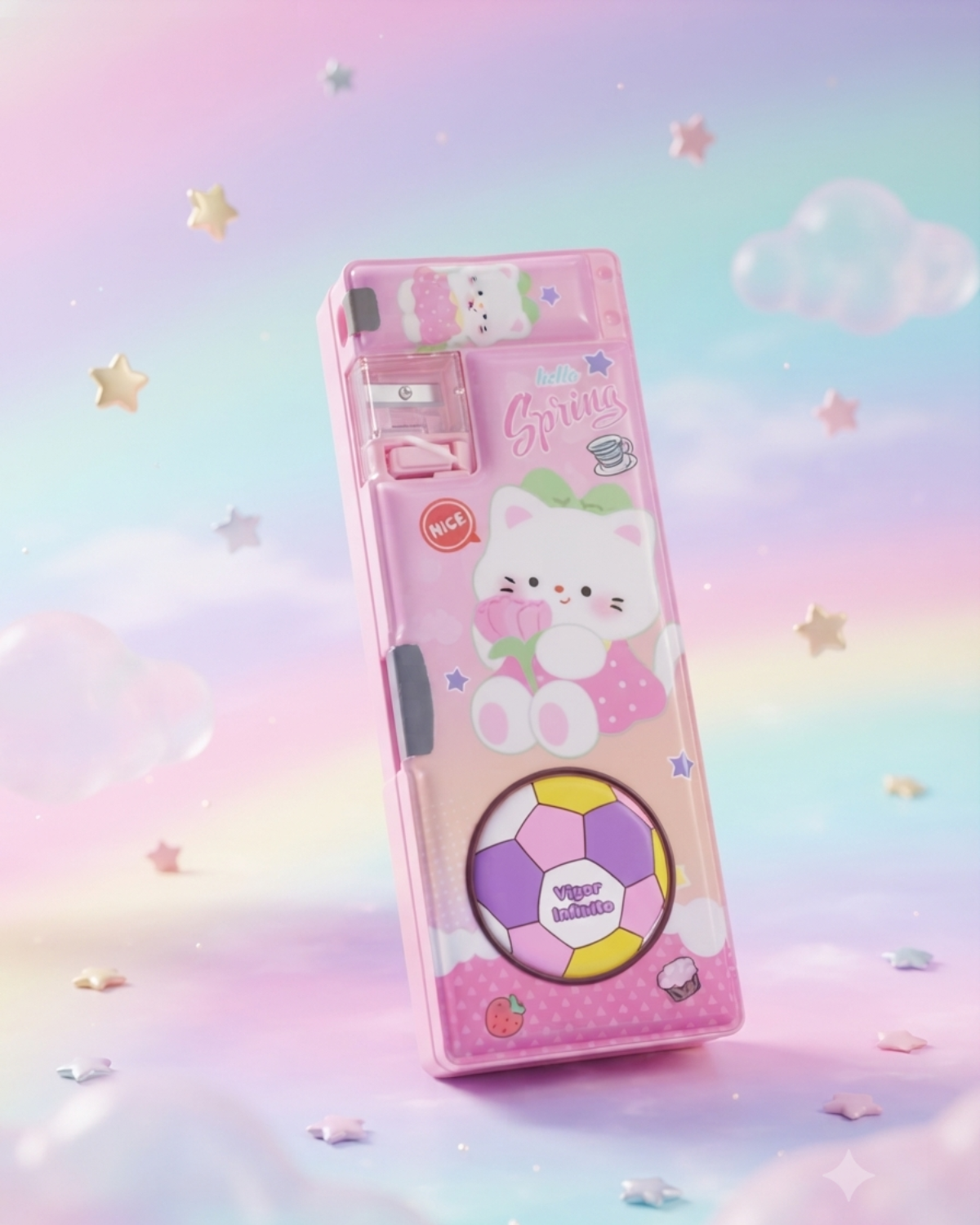 Cute Cat Multi-Function Pencil Case with Built-in Sharpener & Sliding Eraser Holder
