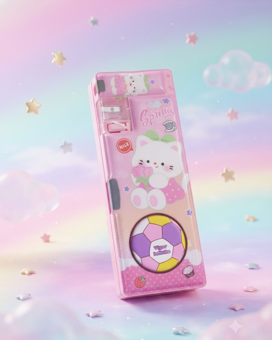 Cute Cat Multi-Function Pencil Case with Built-in Sharpener & Sliding Eraser Holder