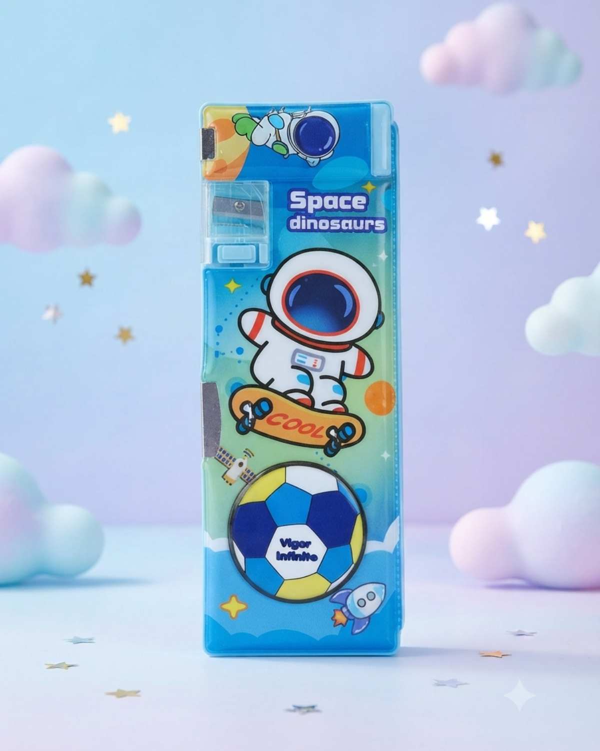 Kids Blue Astronaut Multi-Functional Magnetic Pencil Case with Built-in Sharpener & Dual-Sided Storage – Cool Space Theme Cartoon Stationery Box