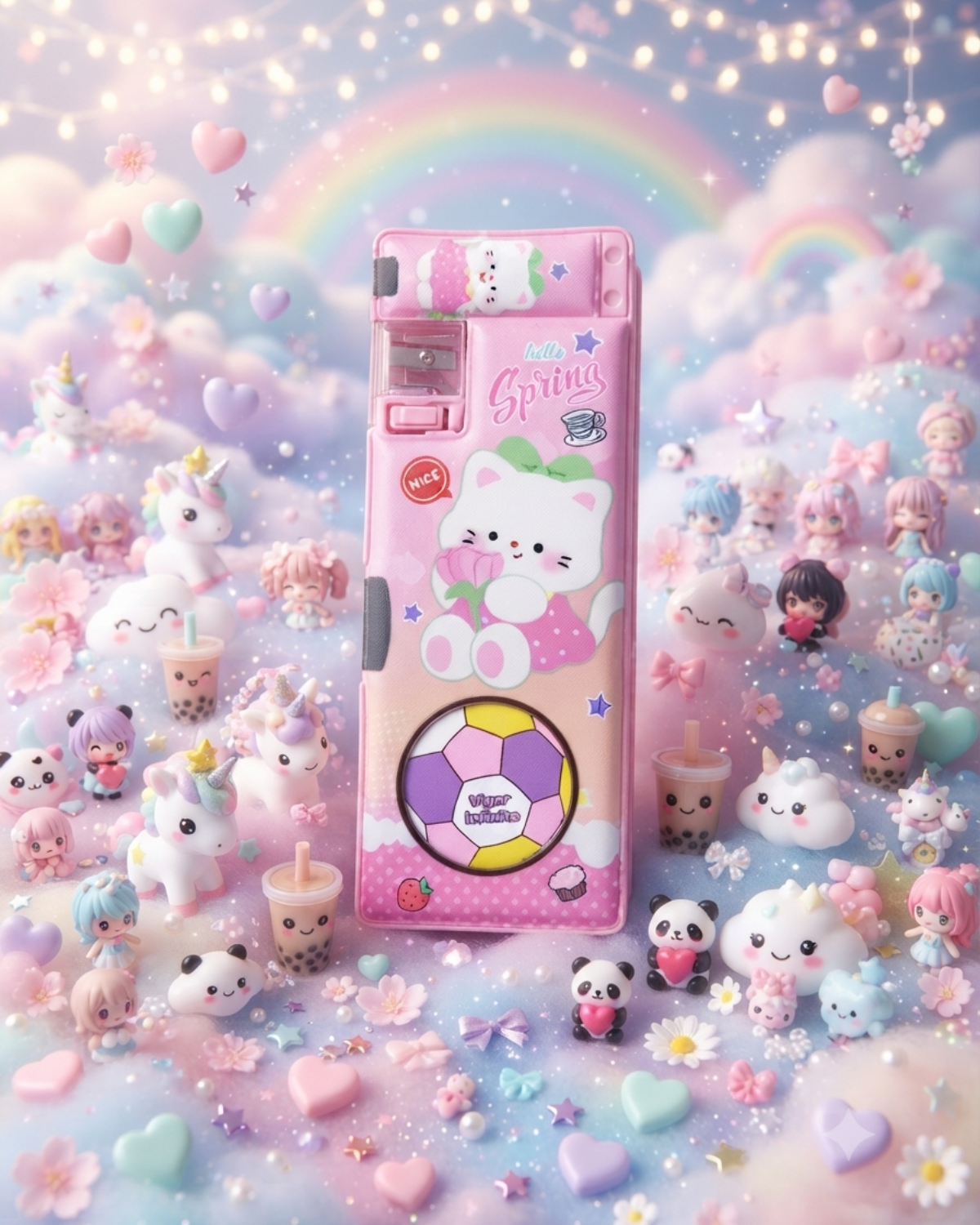 Cute Cat Multi-Function Pencil Case with Built-in Sharpener & Sliding Eraser Holder