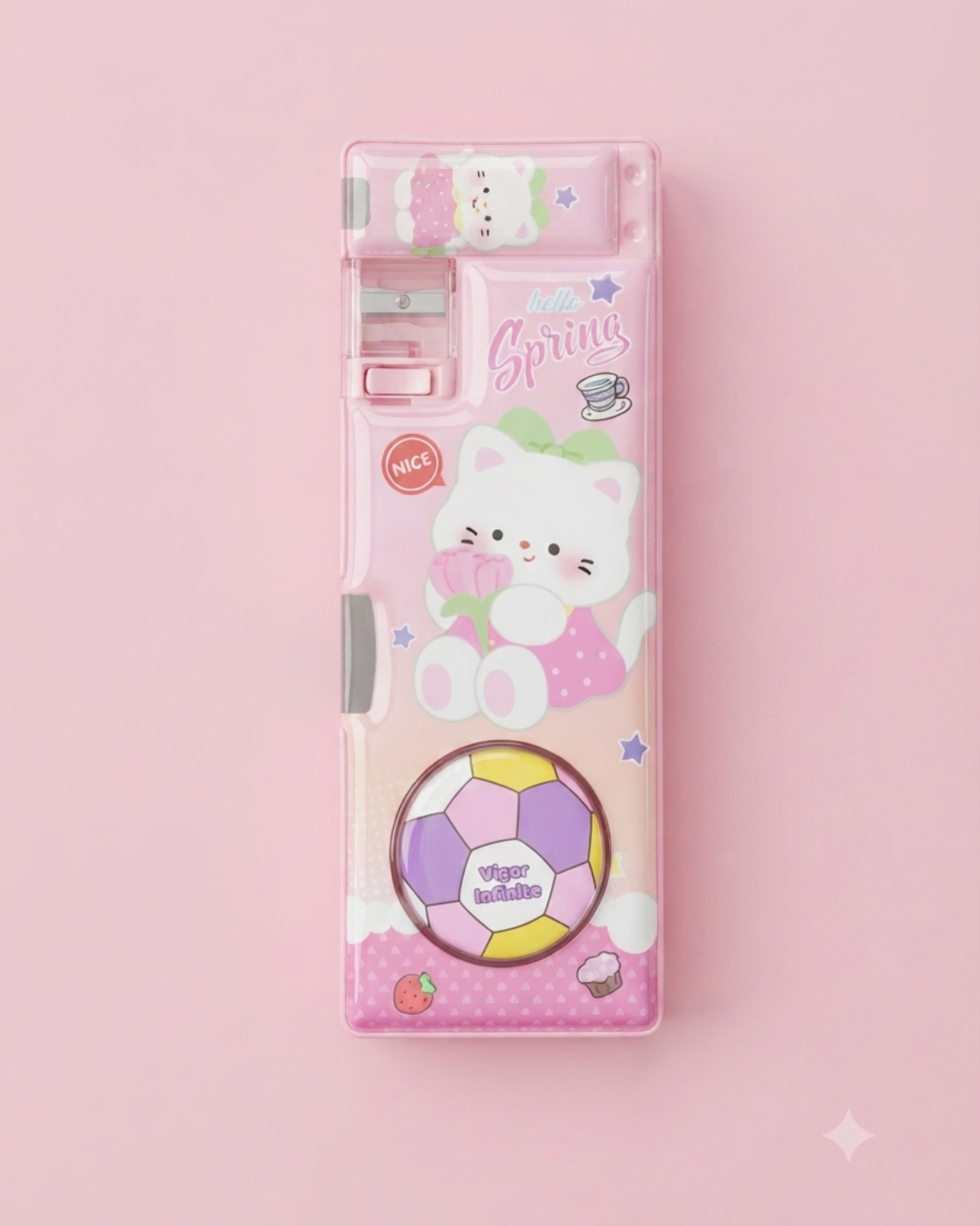 Cute Cat Multi-Function Pencil Case with Built-in Sharpener & Sliding Eraser Holder