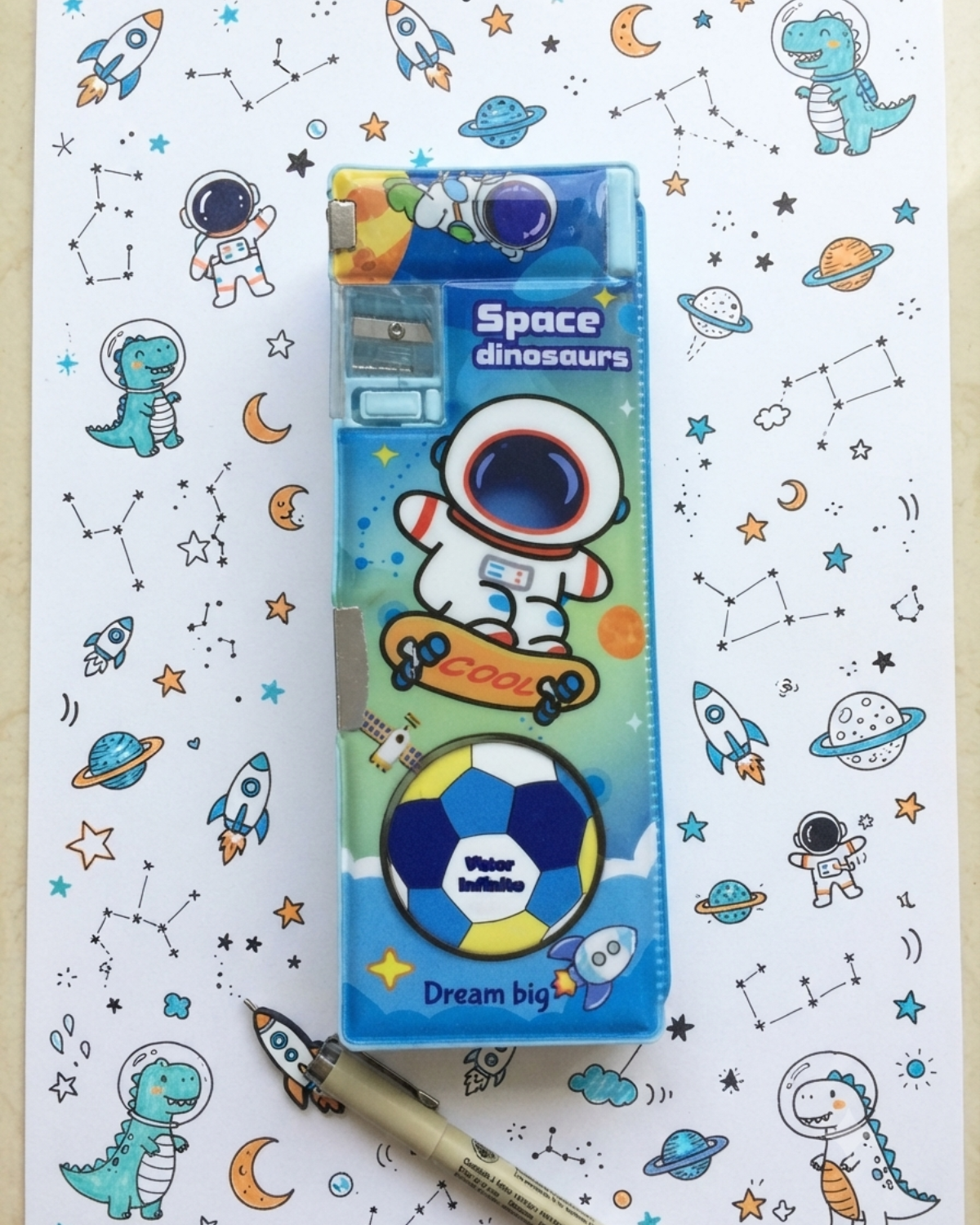 Kids Blue Astronaut Multi-Functional Magnetic Pencil Case with Built-in Sharpener & Dual-Sided Storage – Cool Space Theme Cartoon Stationery Box