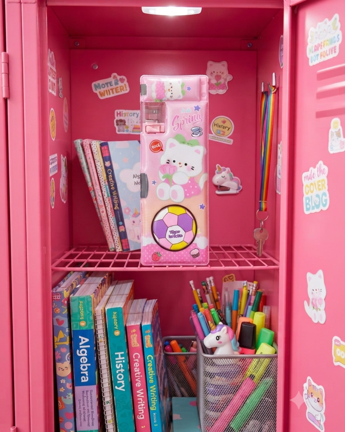 Cute Cat Multi-Function Pencil Case with Built-in Sharpener & Sliding Eraser Holder