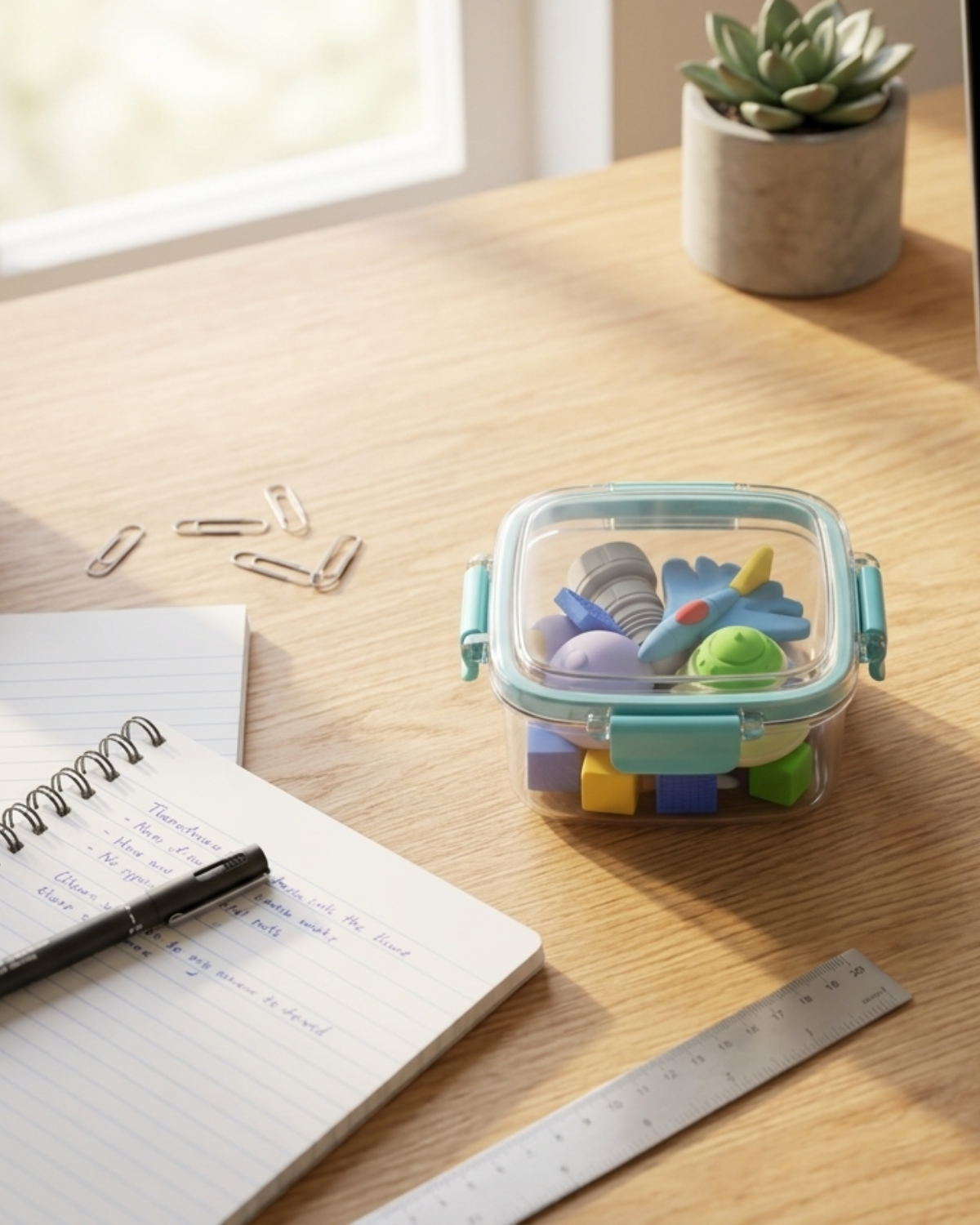 Space Adventure Mini Erasers Set with Cute Clear Storage Box