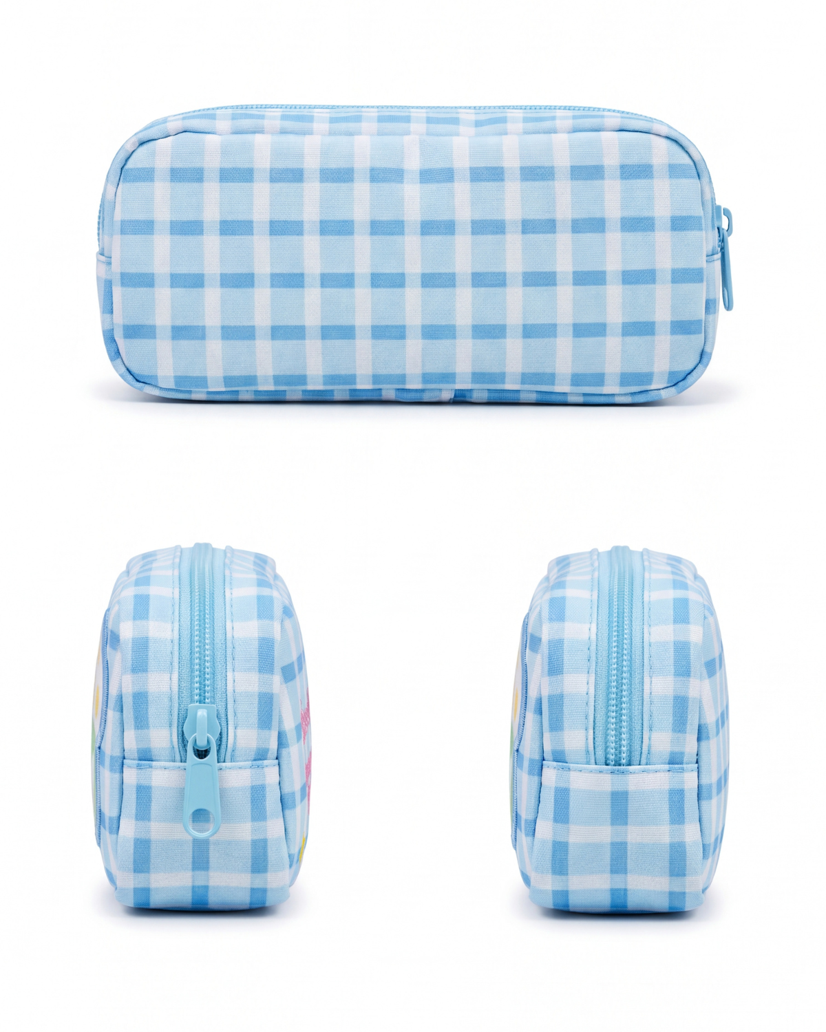 Good Luck" Blue Plaid Mushroom Pencil Case