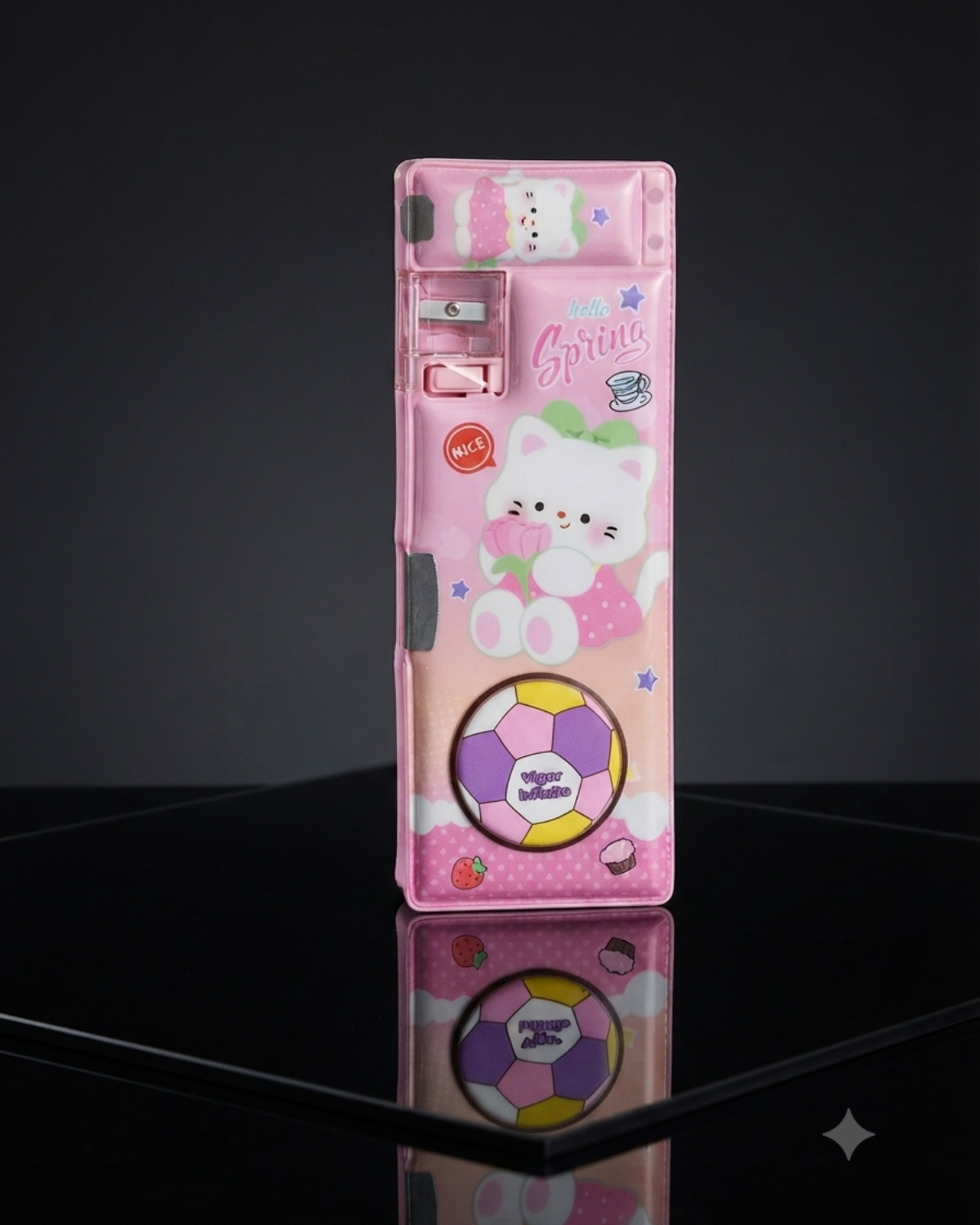 Cute Cat Multi-Function Pencil Case with Built-in Sharpener & Sliding Eraser Holder