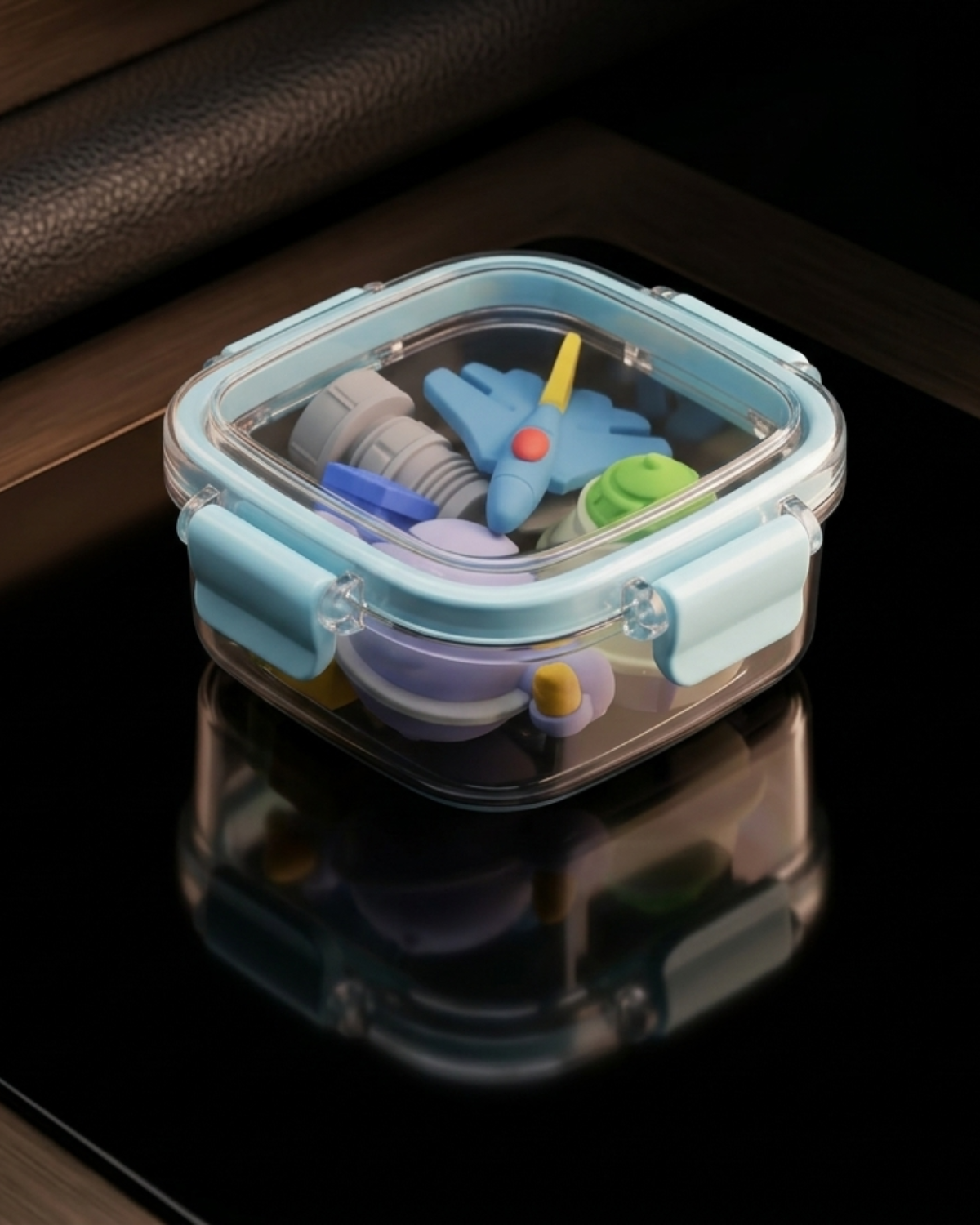 Space Adventure Mini Erasers Set with Cute Clear Storage Box