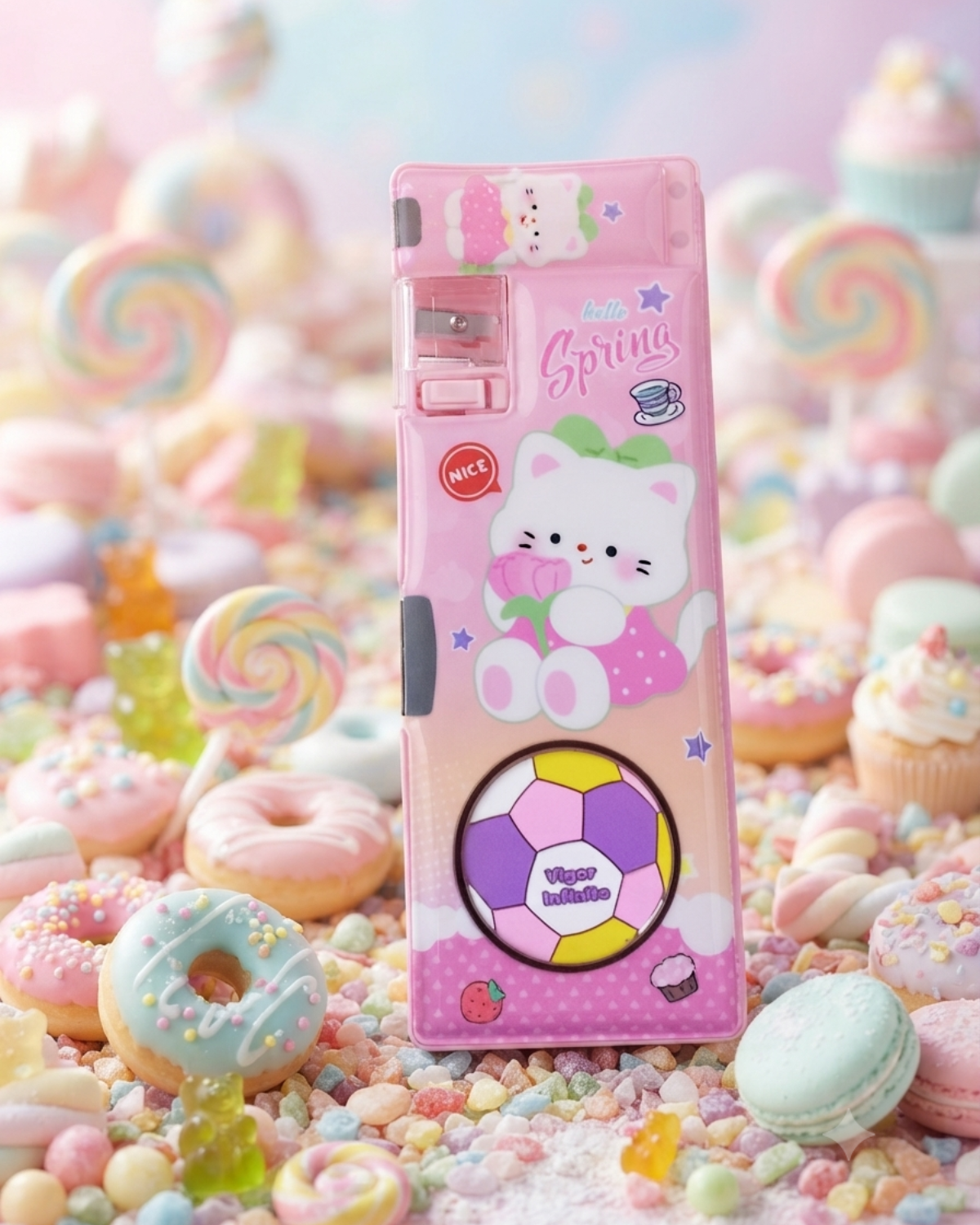 Cute Cat Multi-Function Pencil Case with Built-in Sharpener & Sliding Eraser Holder