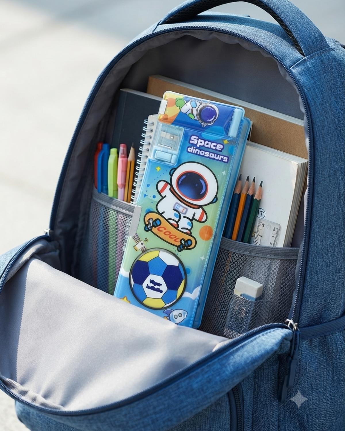 Kids Blue Astronaut Multi-Functional Magnetic Pencil Case with Built-in Sharpener & Dual-Sided Storage – Cool Space Theme Cartoon Stationery Box