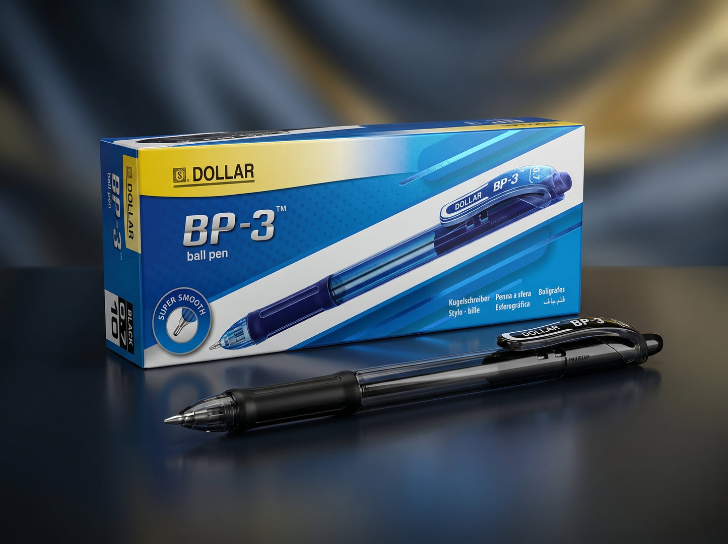 Dollar BP-3 Retractable Ballpoint Pen - 0.7mm, Black Ink (Pack of 10)