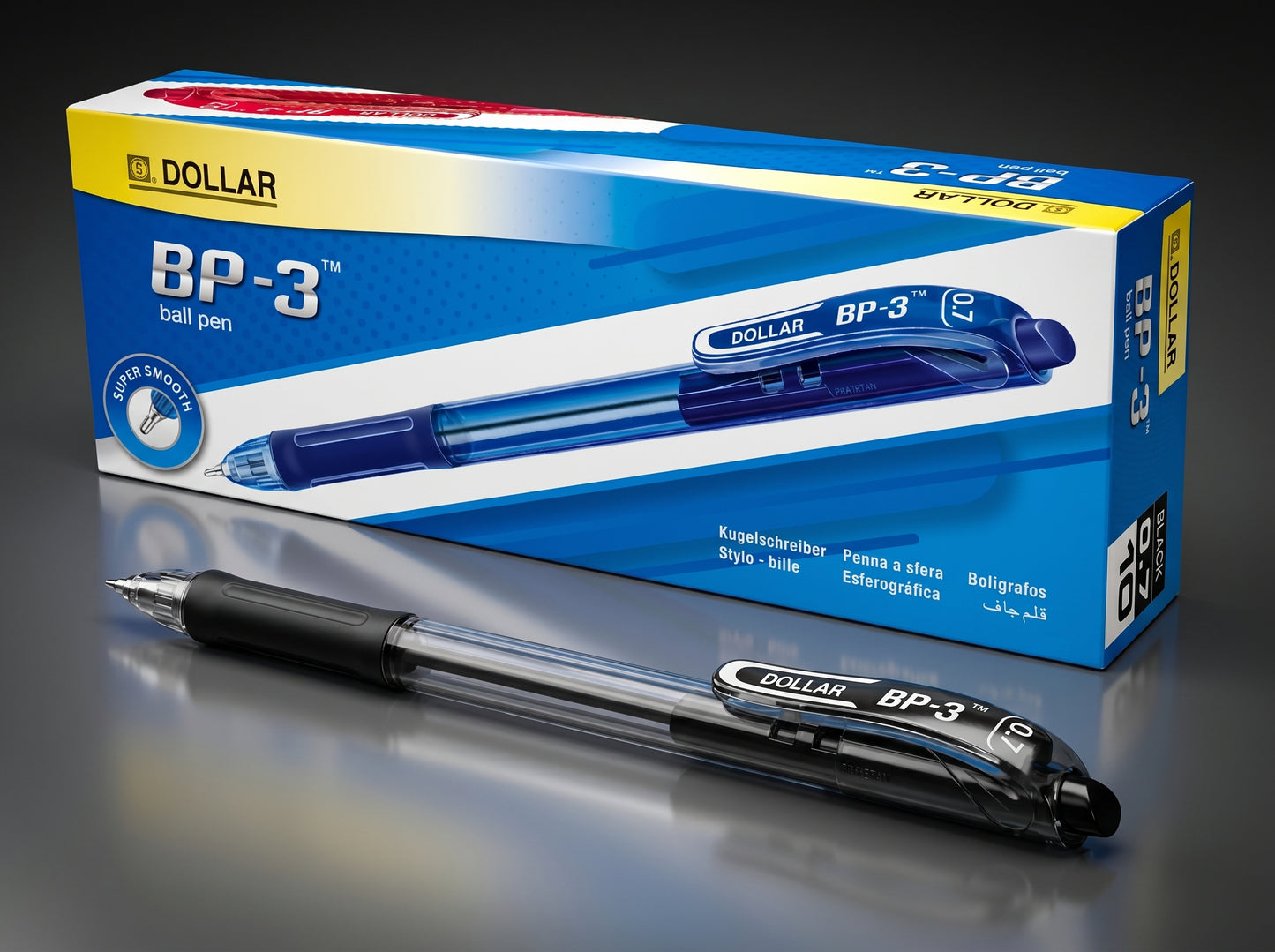 Dollar BP-3 Retractable Ballpoint Pen - 0.7mm, Black Ink (Pack of 10)
