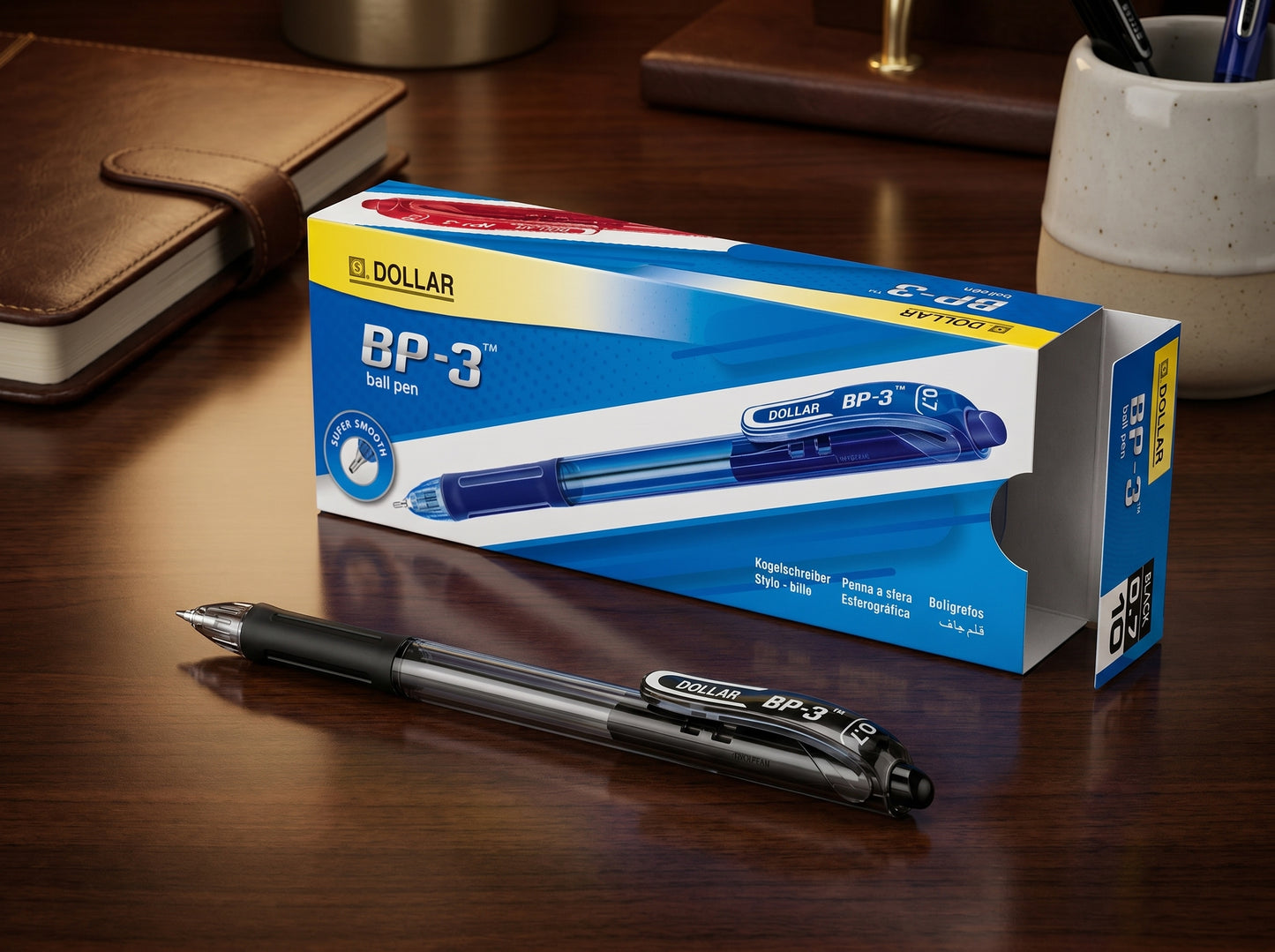 Dollar BP-3 Retractable Ballpoint Pen - 0.7mm, Black Ink (Pack of 10)