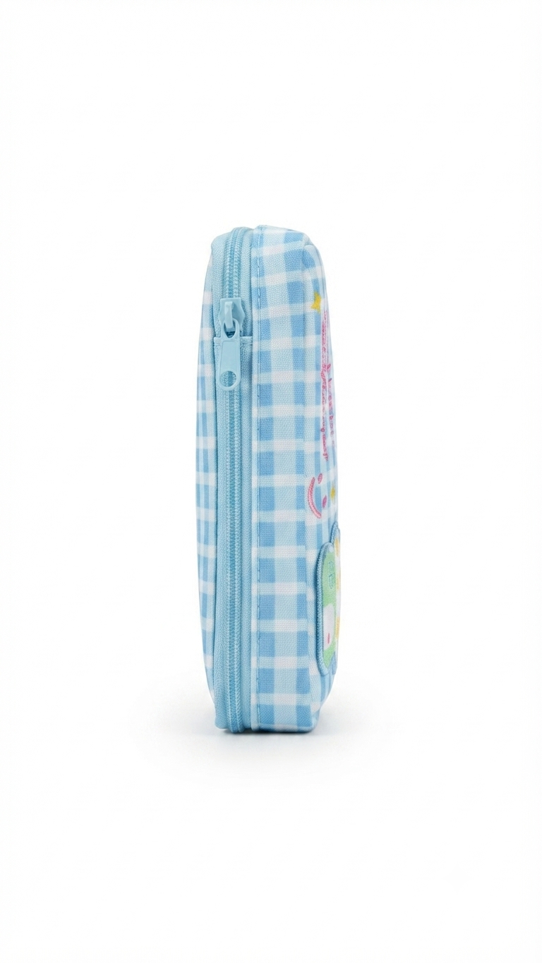 Good Luck" Blue Plaid Mushroom Pencil Case