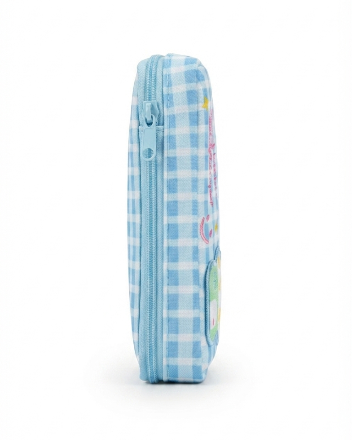 Good Luck" Blue Plaid Mushroom Pencil Case