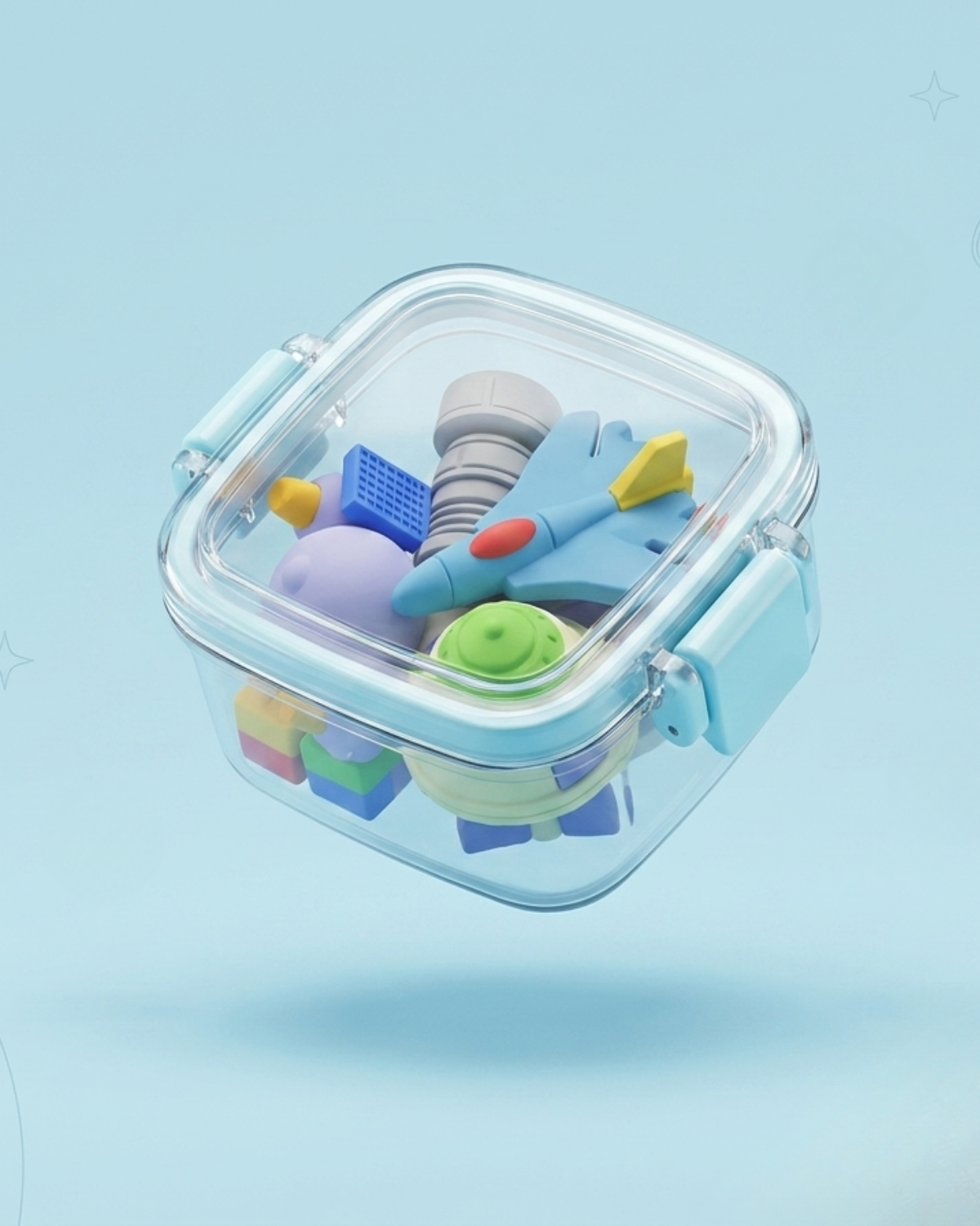 Space Adventure Mini Erasers Set with Cute Clear Storage Box